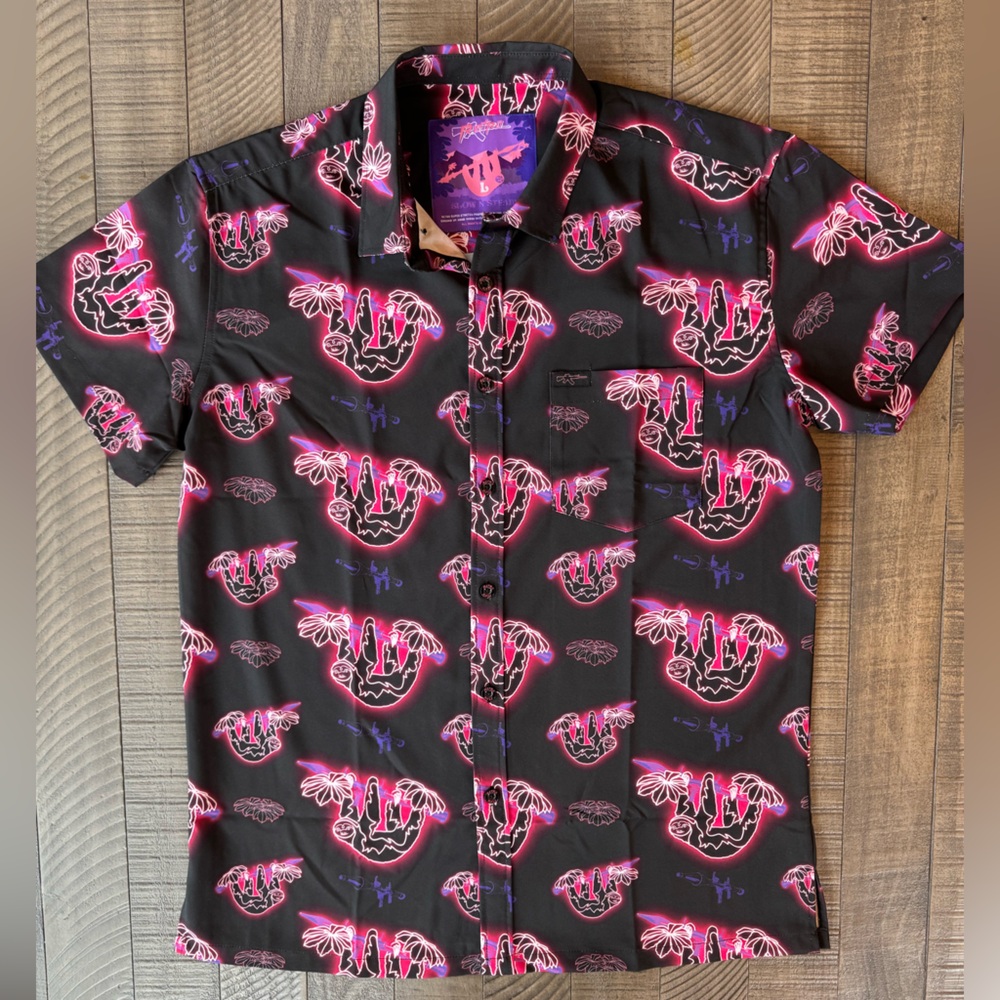 Retro Rifle - Slow N’ Steady Vibrant Black & Pink Casual Shirt Men's Size Large